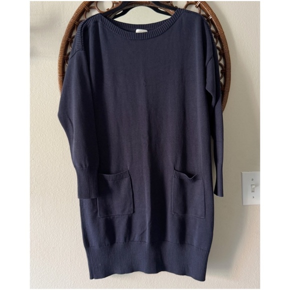 Garnet Hill Navy Sweater Dress size M silk cotton long sleeve - Picture 1 of 10